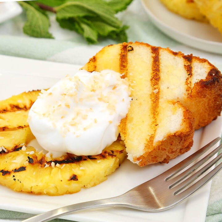 Grilled Angel Food Cake with Grilled Pineapple