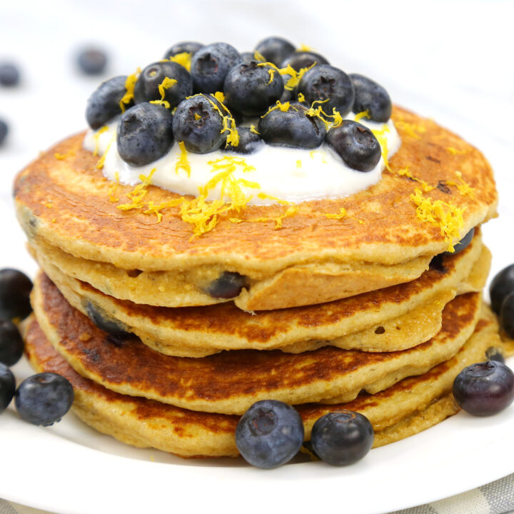 Blueberry Lemon Protein Pancakes