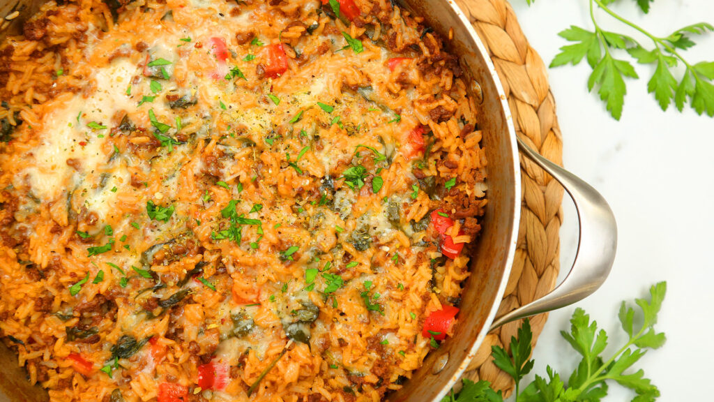 Cheesy Lasagna Rice Skillet - The Domestic Geek