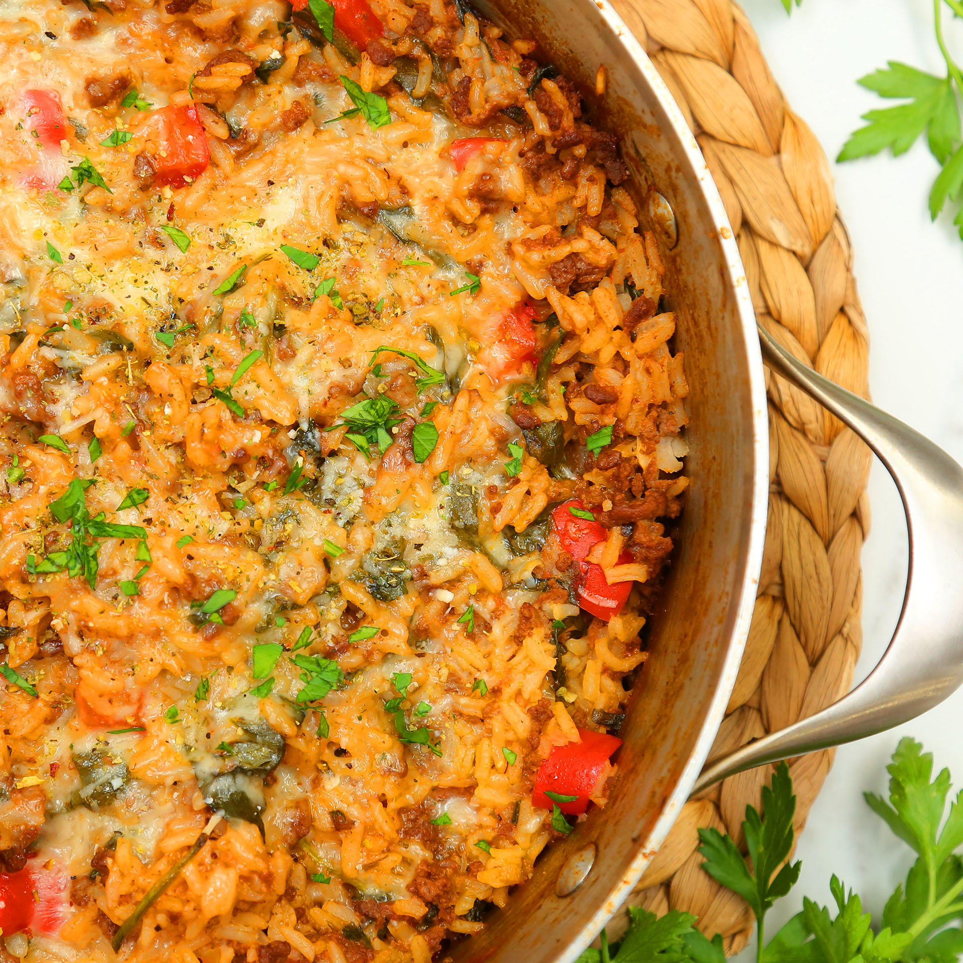 Cheesy Lasagna Rice Skillet - The Domestic Geek
