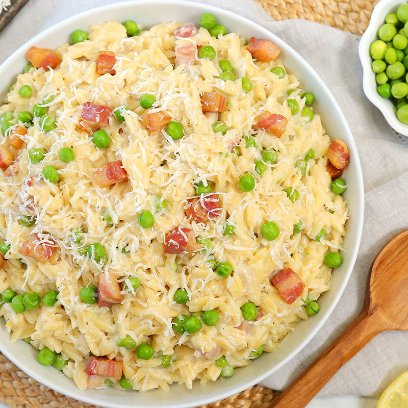 Creamy Orzotto with Pancetta & Peas