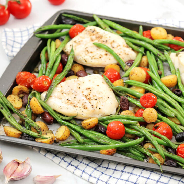 Halibut with Potatoes, Tomatoes, Olives & Green Beans