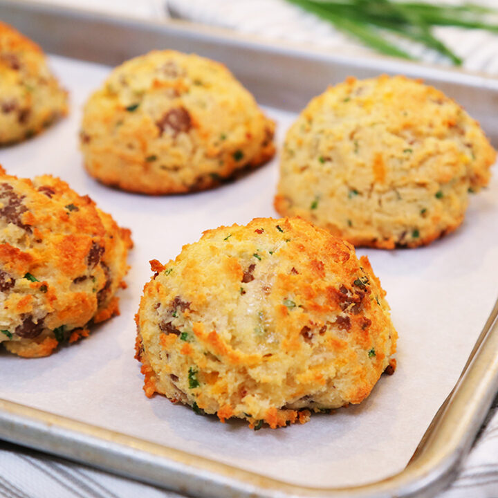 Low Carb Sausage, Cheddar & Chive Breakfast Biscuits