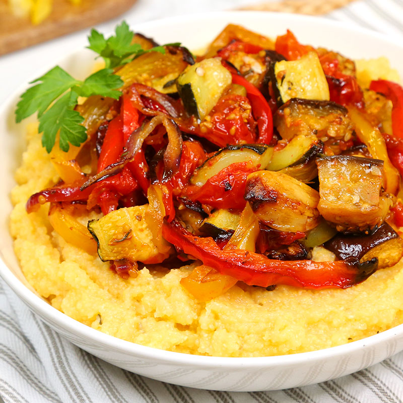Sheet Pan Ratatouille with Thyme-Infused Polenta