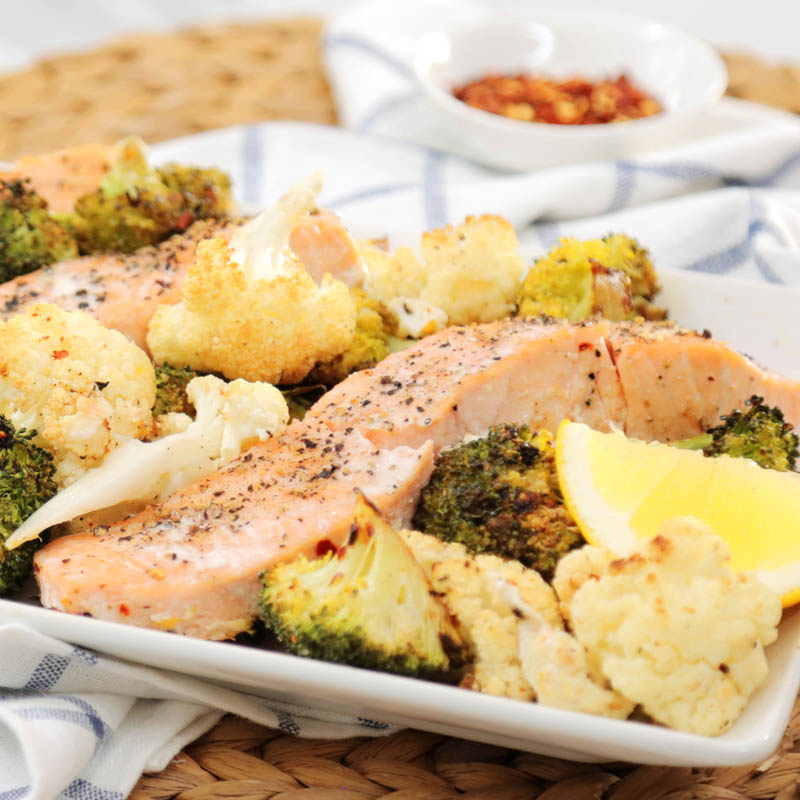 Sheet Pan Salmon with Broccoli & Cauliflower